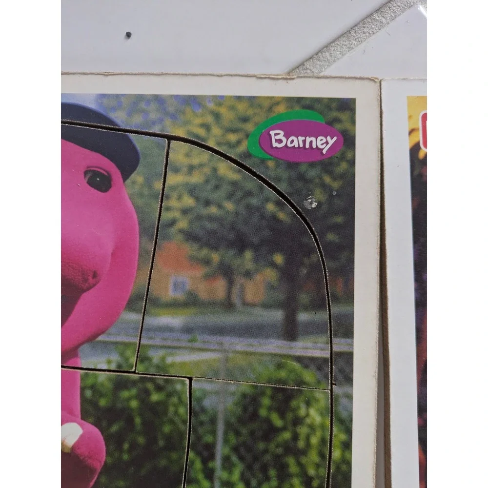 Pair‎ of Vintage Barney Wooden Puzzle Playing Ball with Umbrella